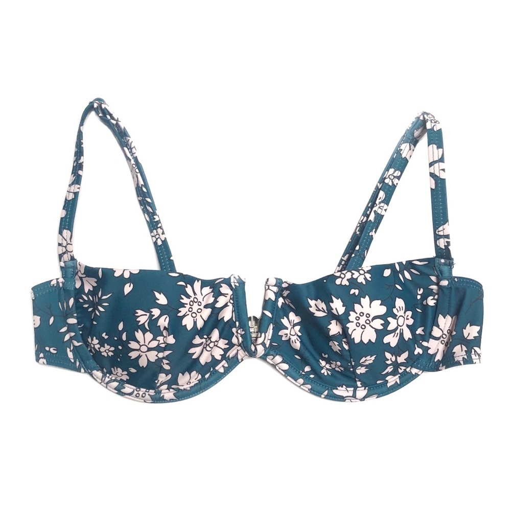 Shein Beach Floral Blue Bikini Underwire Swim Cute Pretty Top Cami Bra EUC S